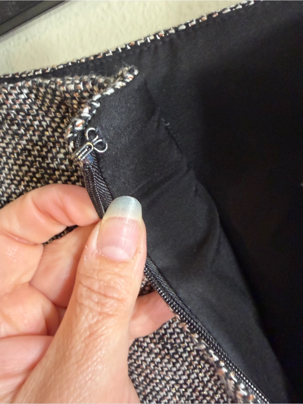 White House Black Market 0P Tweed Pencil Skirt Black Camel Petite - Picture 6 of 9